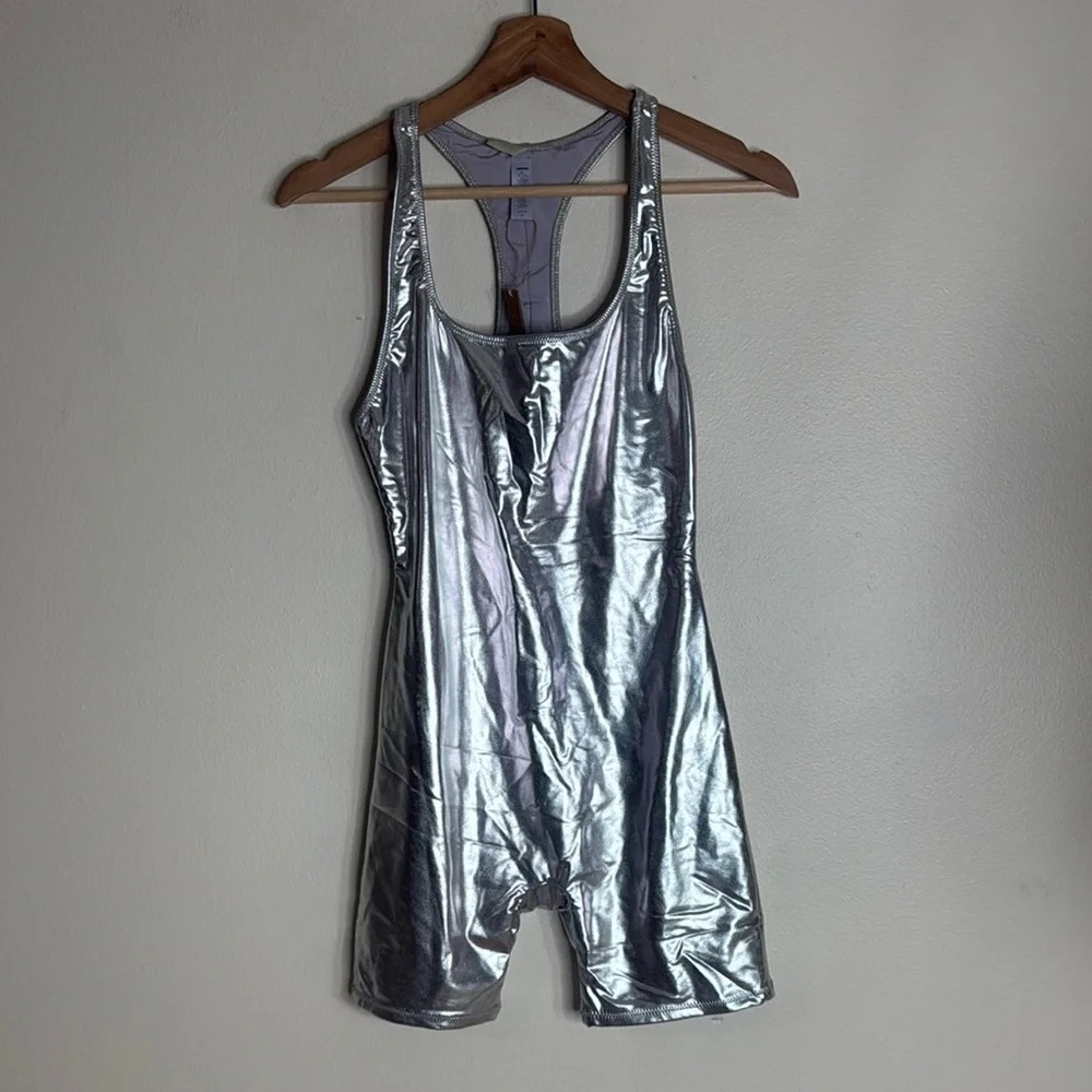 SKIMS Metallic nickel cycle Bodysuit size medium
